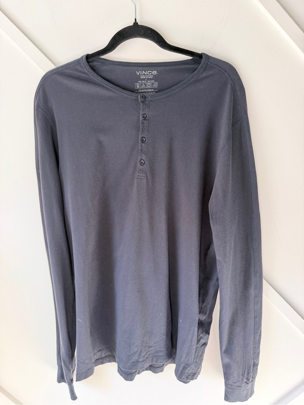 Vince Navy Blue Long Sleeve Henley Shirt L | Minimalist Luxury Cotton
